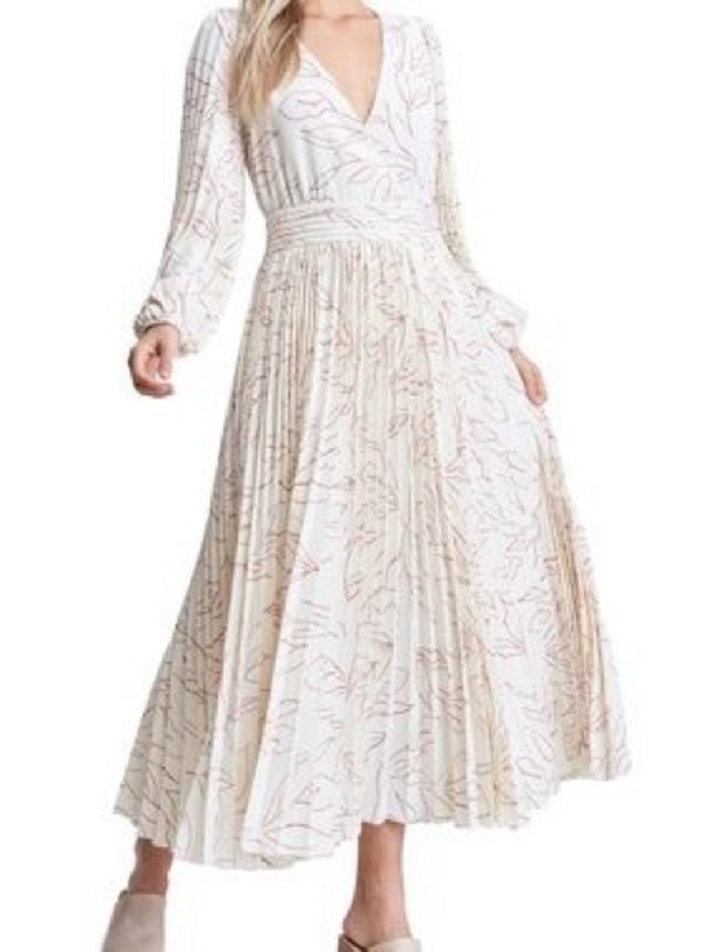 En Saison White Maxi Dress with Blush Leaf Print